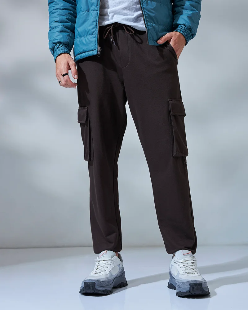 bewakoof Men's Brown Oversized Cargo Warm Joggers